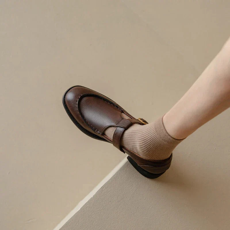 Marguerite Holloway | Black T-Strap Mary Jane Shoes with Low Block Heel