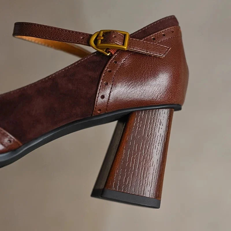 Séraphine Wentmoor | Brown Square Toe Block Heel Mary Jane Pumps