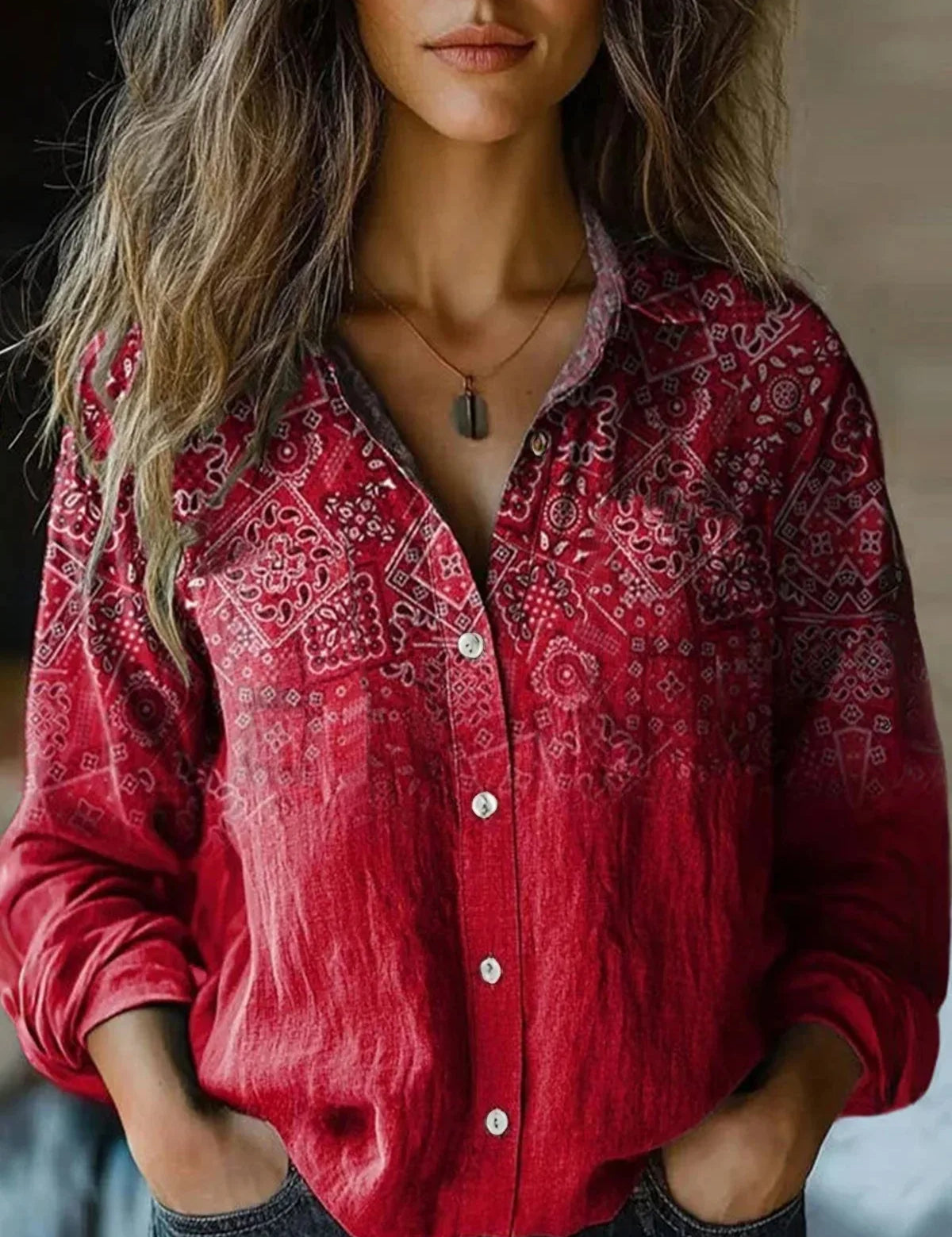Rosalind Wentworth | Vintage Floral Print Long Sleeve Button-Down Shirt