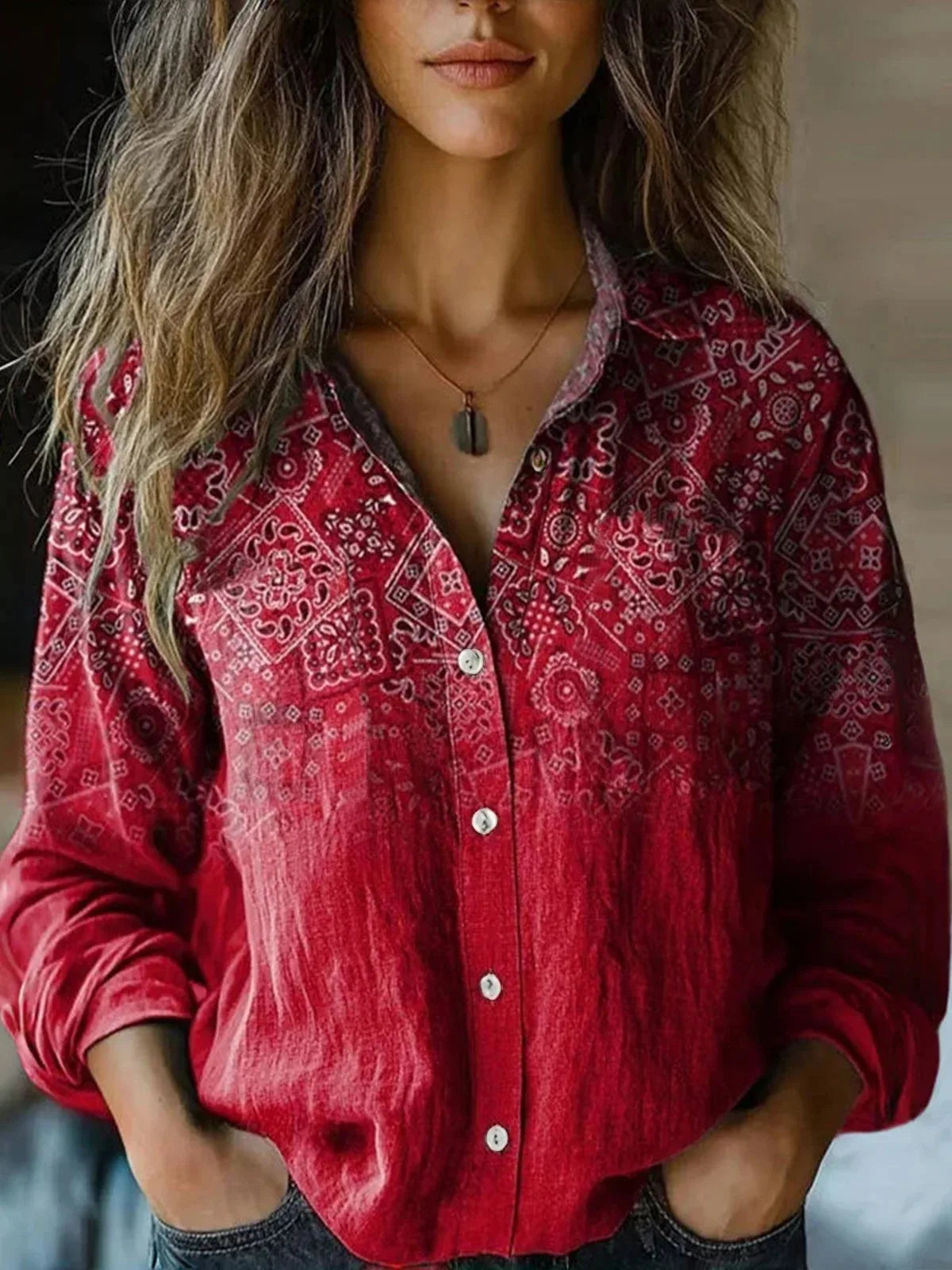Rosalind Wentworth | Vintage Floral Print Long Sleeve Button-Down Shirt