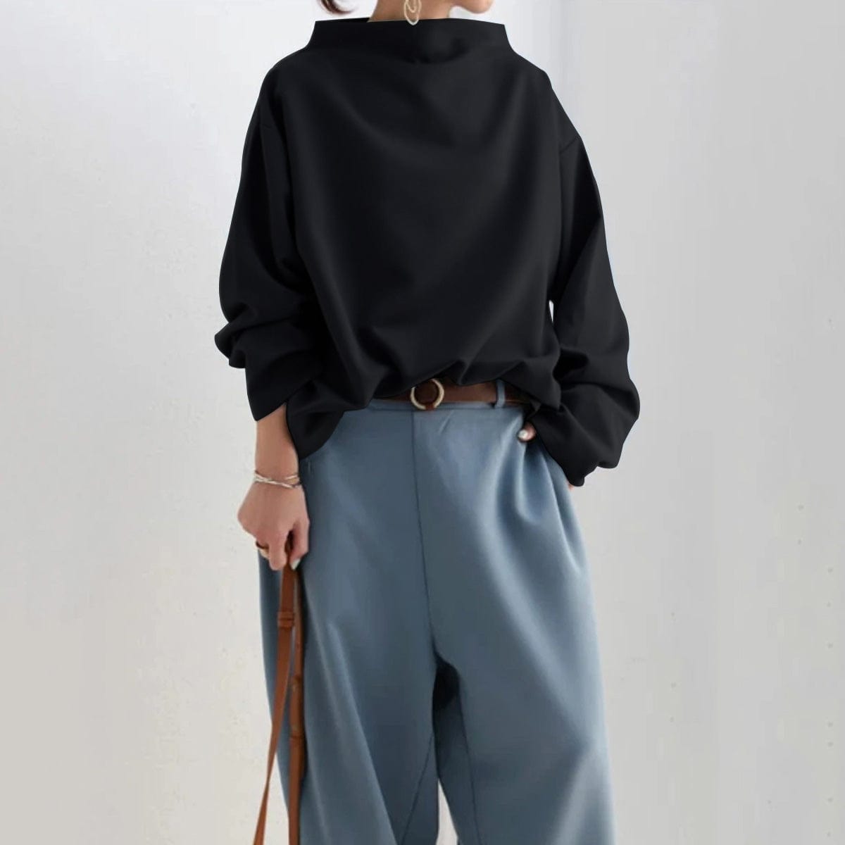 Elaine Montcourt | Oversized Mock Neck Sweatshirt in Black