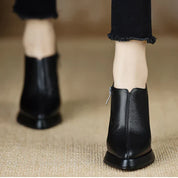 Veronique Stanhope | Women's Platform Block Heel Pump with Side Zipper in Brown