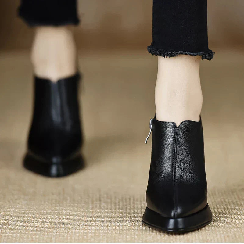 Veronique Stanhope | Women's Platform Block Heel Pump with Side Zipper in Brown