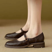 Celestine Ravenport | Black Faux Leather Mary Jane Flat Shoes