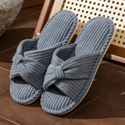 Emmeline Chartreuse | Corduroy Bow Slide Slippers in Cream