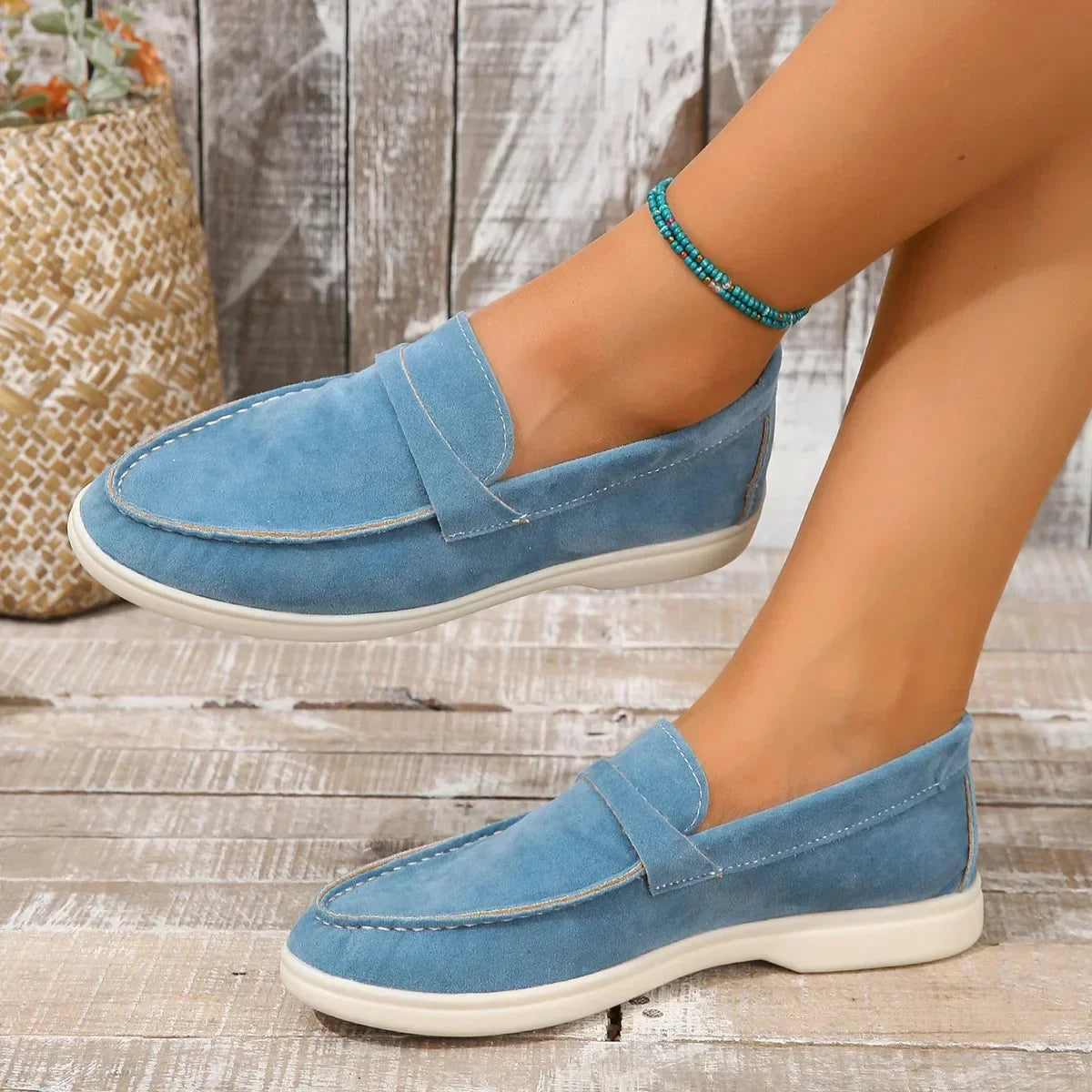 Séraphine Wentworth | Grey Suede Slip-On Loafers for Women