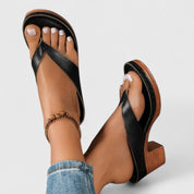 Camille Rochford | Black Orthopedic Wedge Flip Sandals