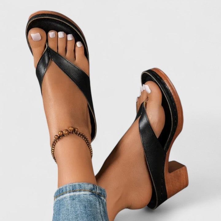 Camille Rochford | Black Orthopedic Wedge Flip Sandals