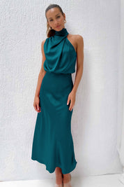 Théodeline Beauvaux | Sage Green Satin Halter Midi Dress