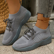 Marlowe Sinclair | Beige Knit Lace-Up Sneakers for Women