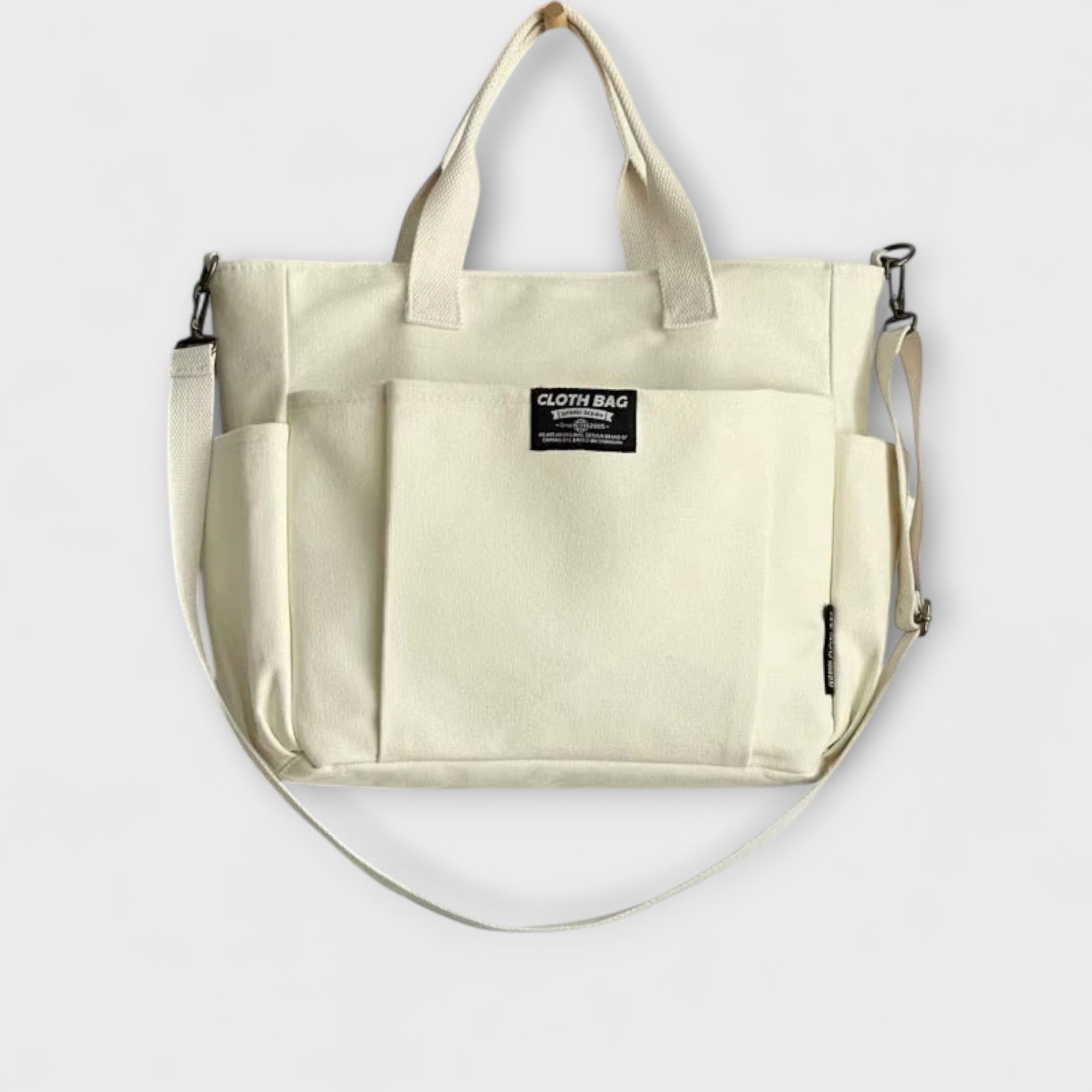 Cecilia Montfort | Beige Canvas Tote Shoulder Bag with Multi-Pockets