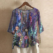 Aurelie Ravenfort | Retro Floral Print Blouse with 3/4 Sleeve