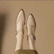Camille Beauverne | T-Strap Buckle Flat in Tan Leather