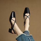 Loretta Fairmount | Red Leather Block Heel Slingback Sandals
