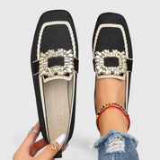 Emmeline Raveaux | Navy Knit Orthopedic Loafers with Jewel Buckle