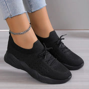 Natalie Wrenthorpe | Black Knit Lace-Up Ortho Sneakers