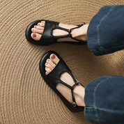 Isabelle Vanthorpe | Black Braided T-Strap Flat Sandals