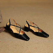 Loretta Fairmount | Red Leather Block Heel Slingback Sandals