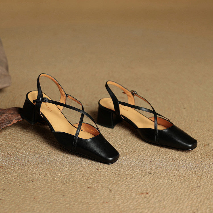 Loretta Fairmount | Red Leather Block Heel Slingback Sandals