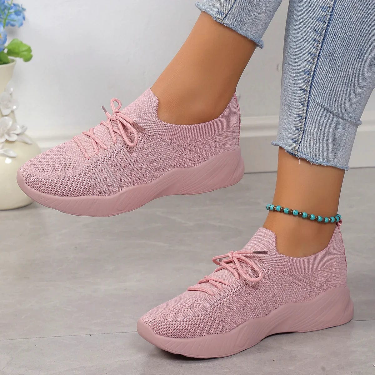 Natalie Wrenthorpe | Black Knit Lace-Up Ortho Sneakers