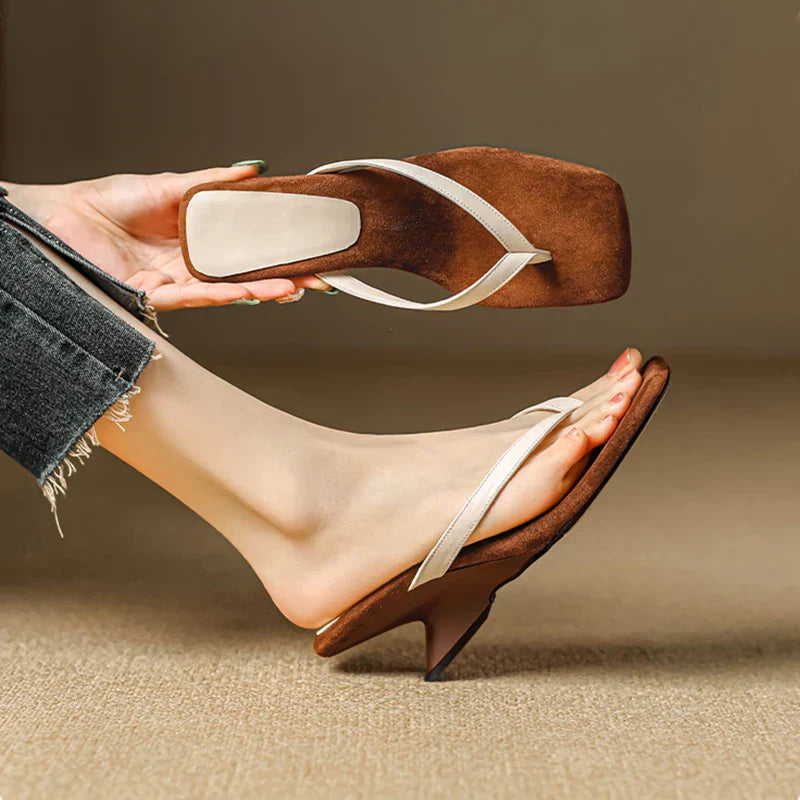 Clémentine Beauvais | Brown Suede Thong Heel Sandals