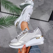 Marguerite Solvaine | Silver Metallic Platform Sneakers with Side Zipper