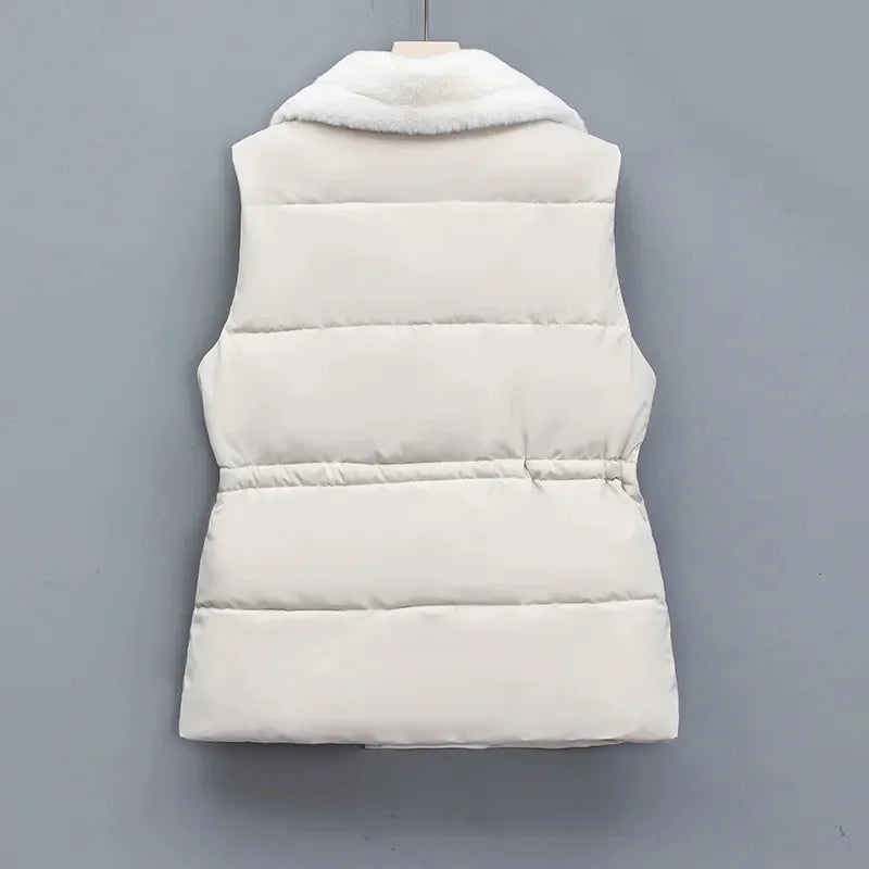 Geneviève Hartwell | Faux Fur Collar Puffer Vest in Brown