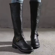 Renée Ashbourne | Women's Black Knee-High Buckle Boots