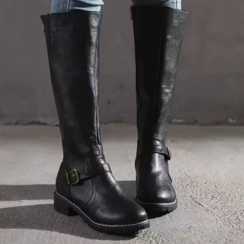 Renée Ashbourne | Women's Black Knee-High Buckle Boots