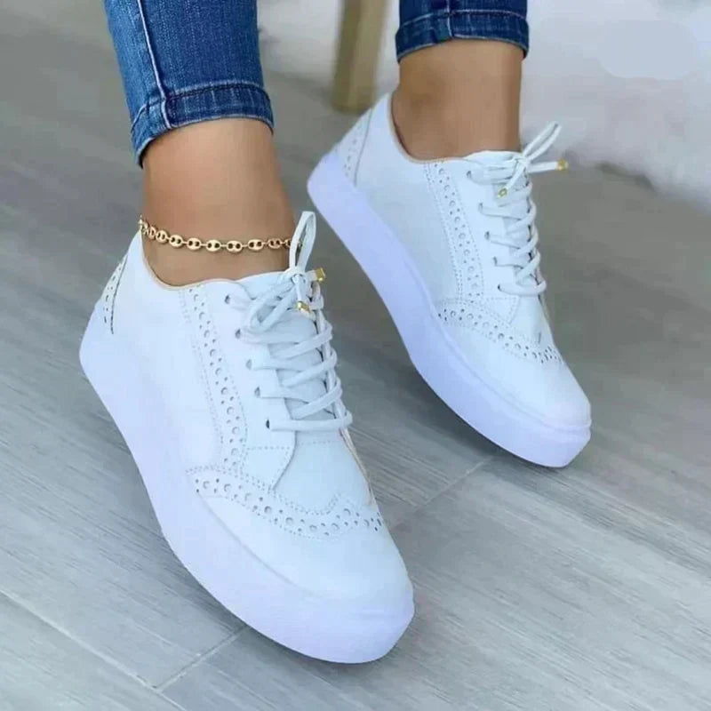 Elaine Wrenthorpe | Tan Platform Sneakers with Brogue Detail