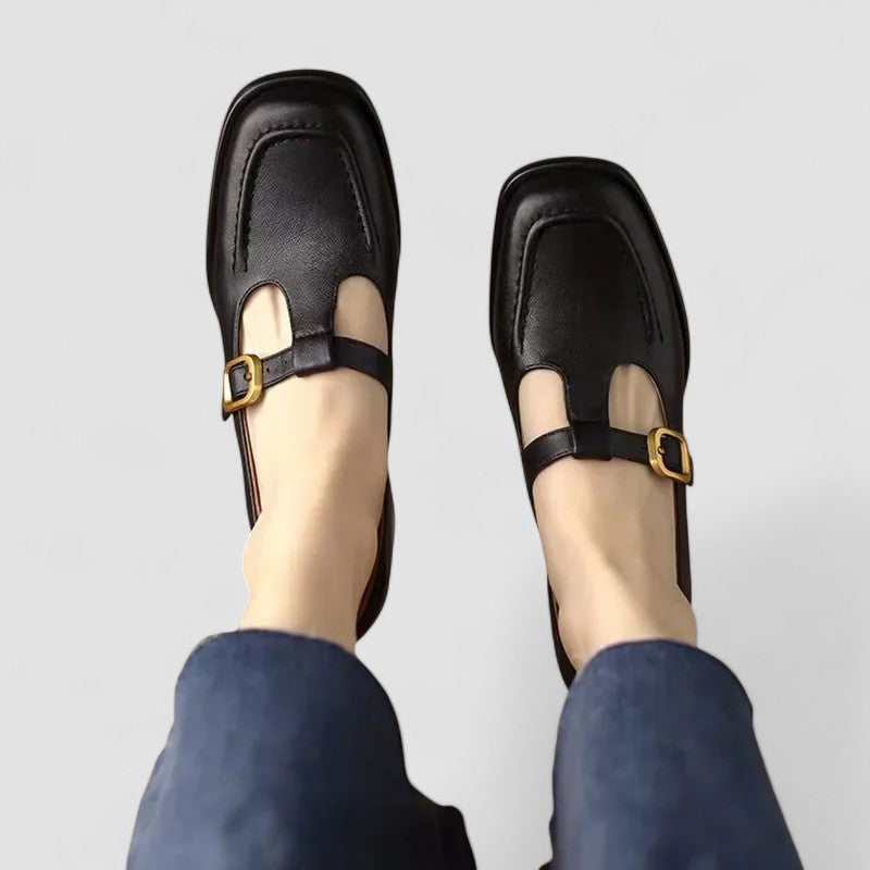Marguerite Fonteneau | Orthopedic T-Strap Mary Jane Flats in Brown