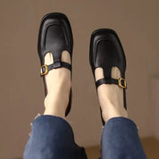 Céleste Fontarrive | Women's T-Strap Mary Jane Flats Square Toe Low Block Heel