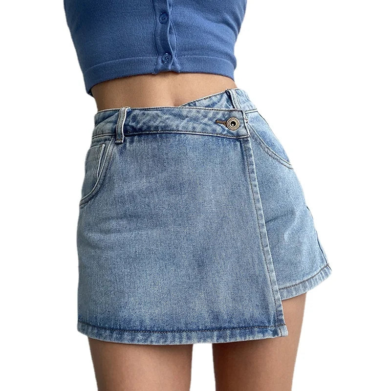 Marceline Ashcroft | Blue Denim Crossover Mini Skort