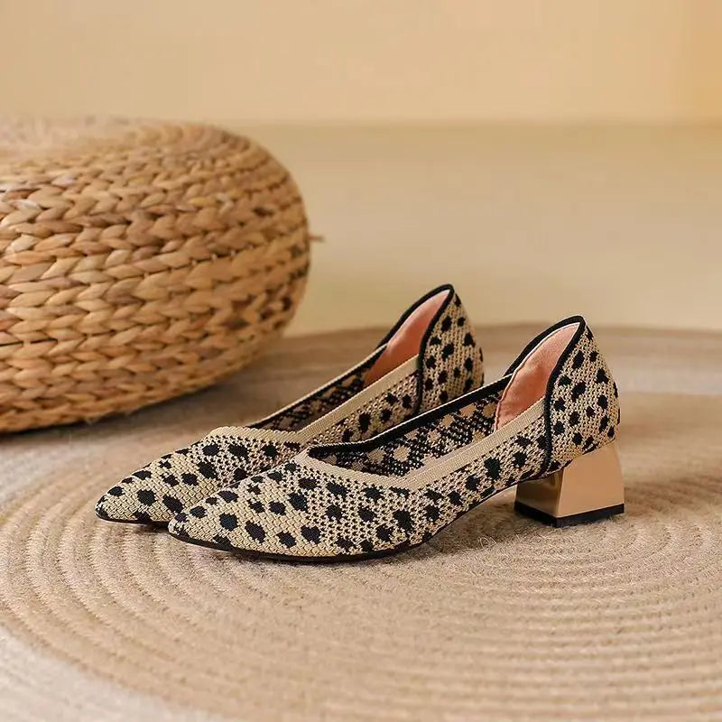 Lysette Carmichael | Leopard Print Knit Block Heel Pumps