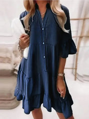 Colette Vanbrémont | Light Blue Tiered Ruffle Mini Dress Button-Down