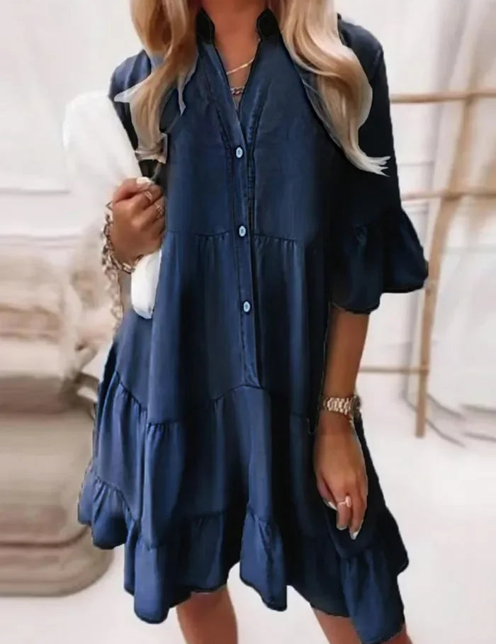 Colette Vanbrémont | Light Blue Tiered Ruffle Mini Dress Button-Down
