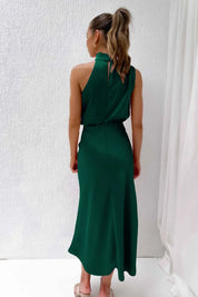 Théodeline Beauvaux | Sage Green Satin Halter Midi Dress