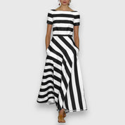 Celestine Ravenclair | Navy Blue & White Striped Maxi Dress