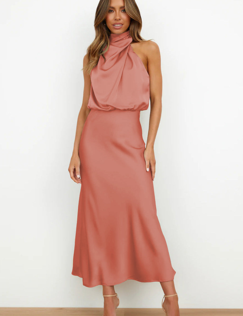 Théodeline Beauvaux | Sage Green Satin Halter Midi Dress
