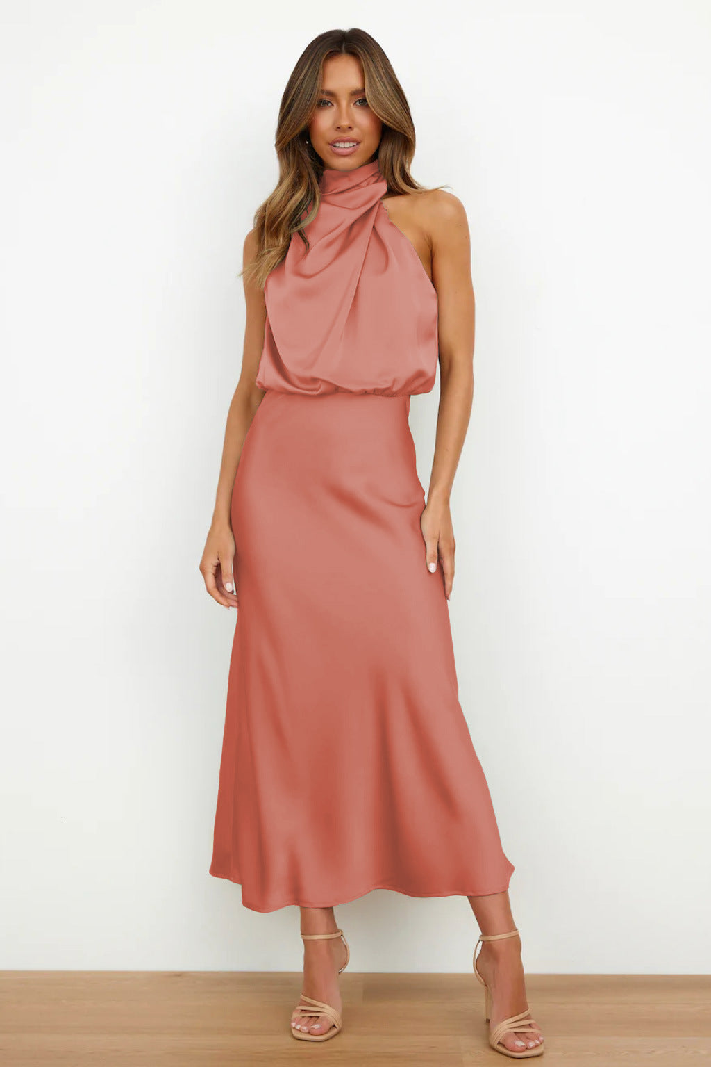 Théodeline Beauvaux | Sage Green Satin Halter Midi Dress