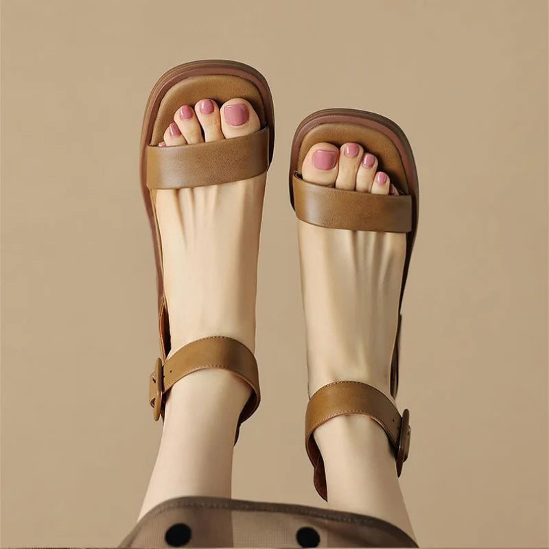 Lucienne Ashford | Cream Block Heel Ankle Strap Sandals