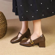 Marcelle Vaubourne | Brown Square Toe Mary Jane Block Heel