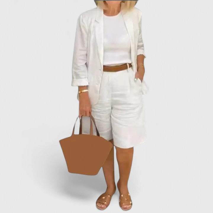 Fleur Montvallon | Coral Pink Linen Blazer & Shorts Matching Set