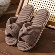 Emmeline Chartreuse | Corduroy Bow Slide Slippers in Cream