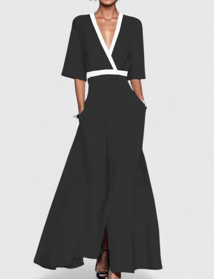 Rosalinde Vauclaire | Red Floral V-Neck Maxi Dress