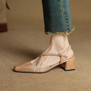 Loretta Fairmount | Red Leather Block Heel Slingback Sandals