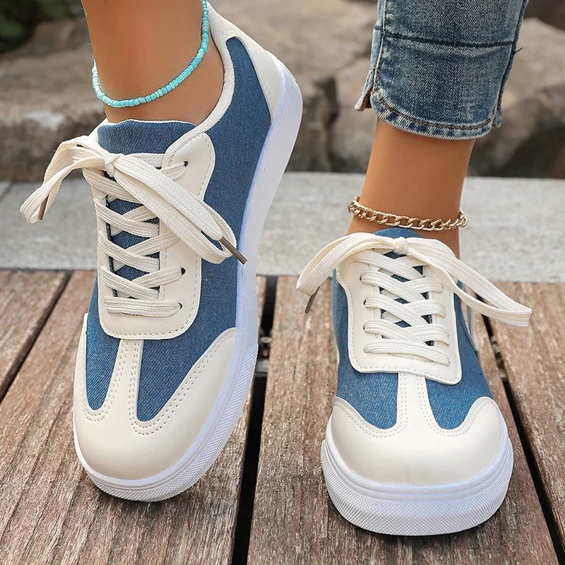 Aurelie Montserrat | Blue Denim & Cream Lace-Up Sneakers