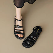 Genevieve Fontaine | Brown Leather Triple-Buckle Gladiator Sandals