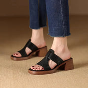 Felicity Armand | Black Leather Block Heel Mule Sandals