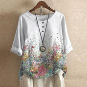 Aurelie Ravenfort | Retro Floral Print Blouse with 3/4 Sleeve